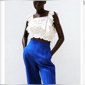 Zara White Embroidered Crop Top